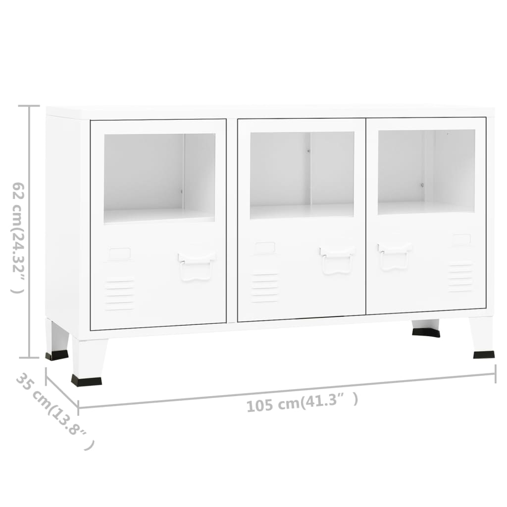 Industriell skjenk hvit 105x35x62 cm metall og glass