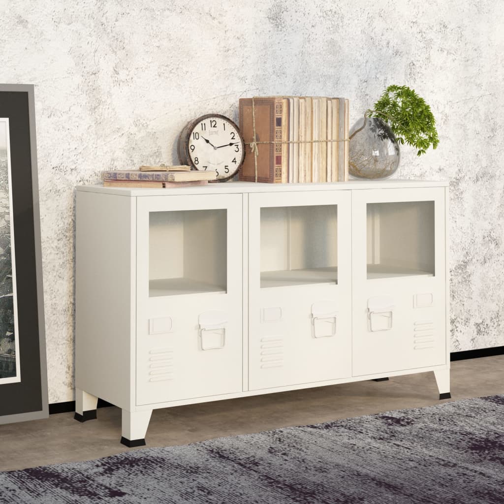 Industriell skjenk hvit 105x35x62 cm metall og glass
