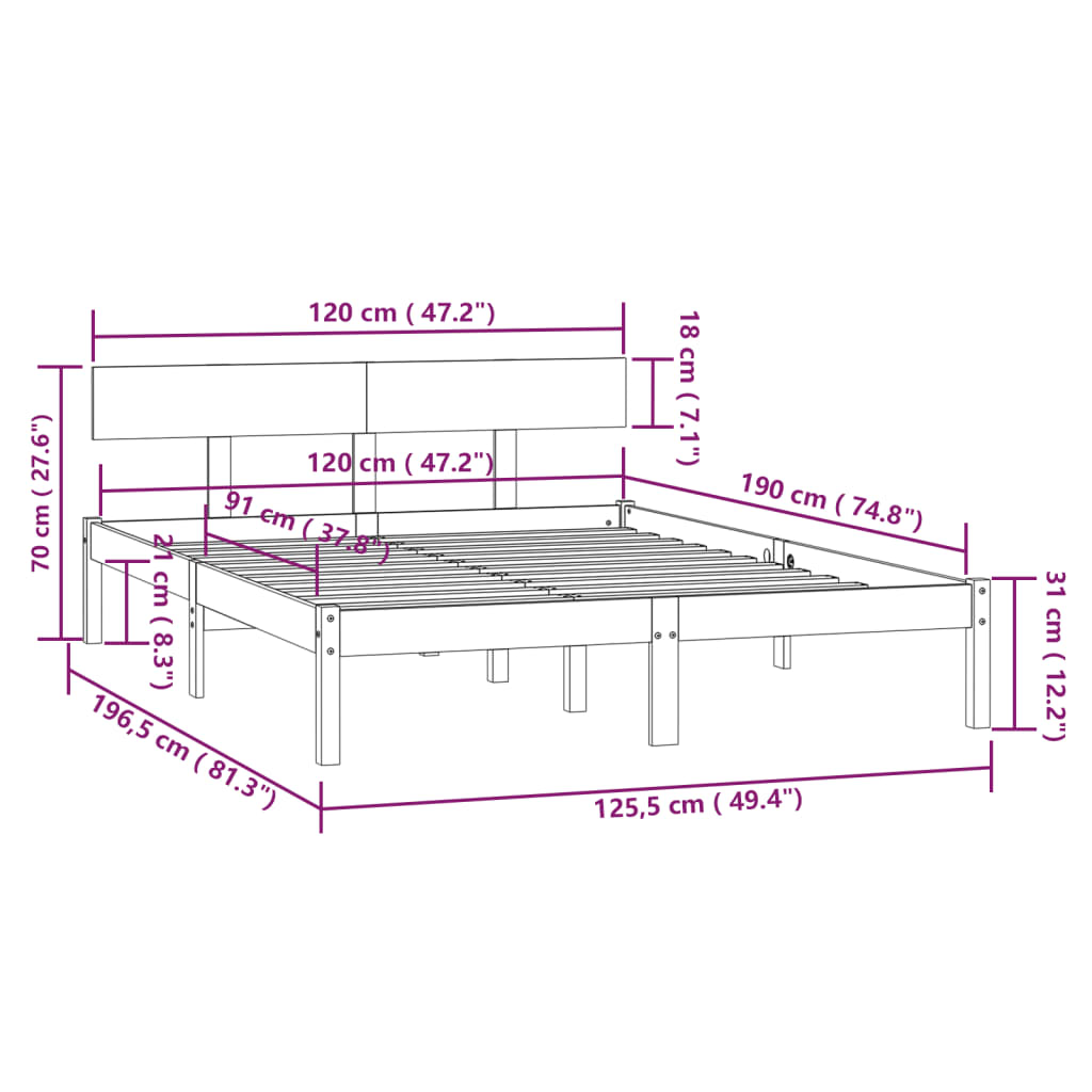 Sengeramme svart heltre 120x190 cm Small Double