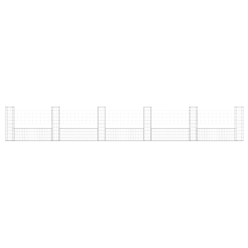Gabionkurv u-formet med 6 stolper jern 620x20x100 cm