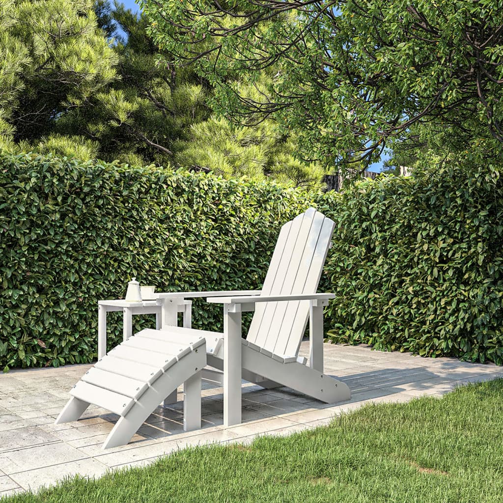 Adirondack hagestol med fotskammel HDPE hvit