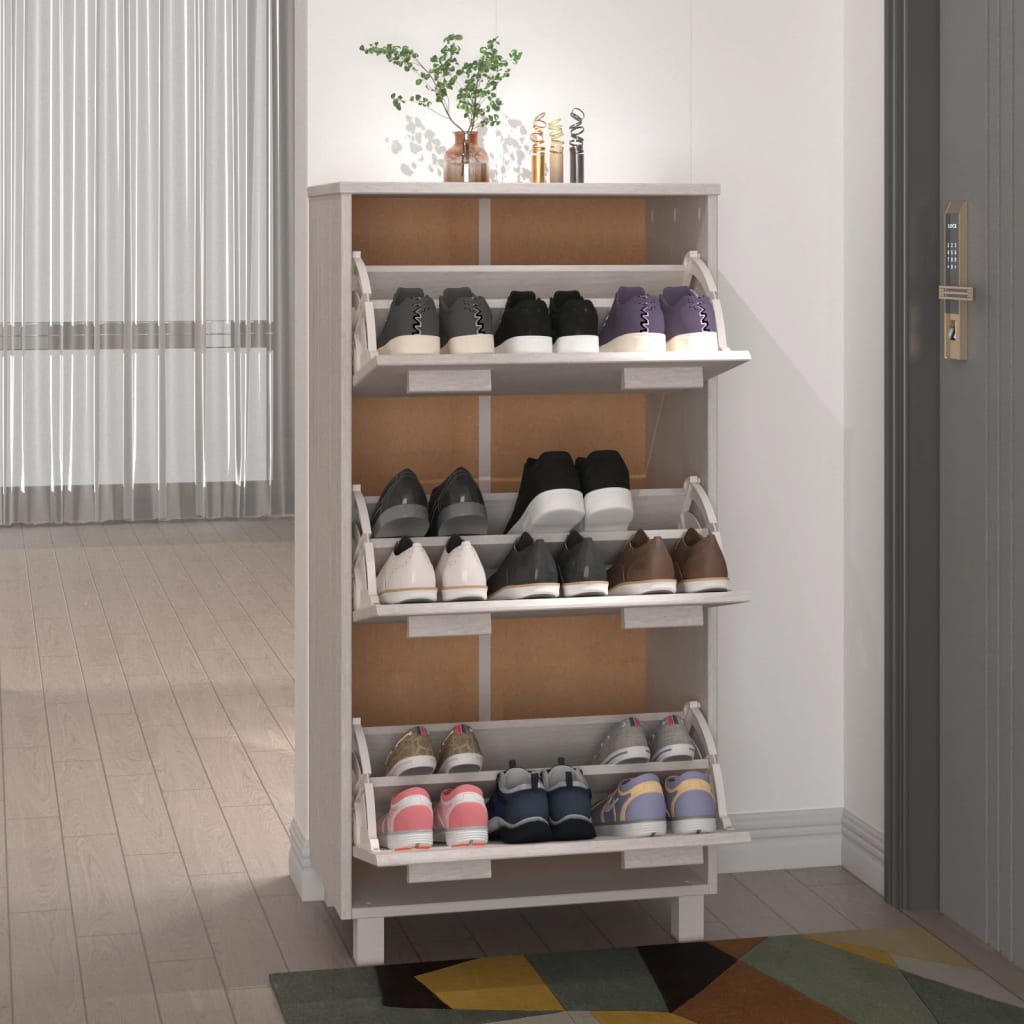 Skoskap HAMAR hvit 59,5x35x117 cm heltre furu