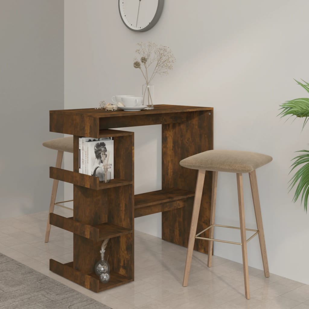 Barbord med oppbevaring røkt eik 100x50x101,5 cm konstruert tre