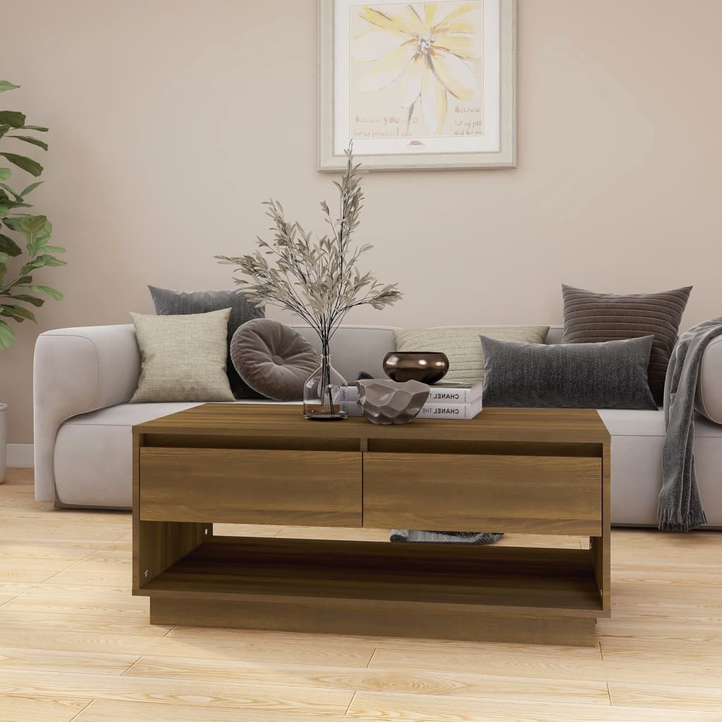 Salongbord brun eik 102,5x55x44 cm konstruert tre