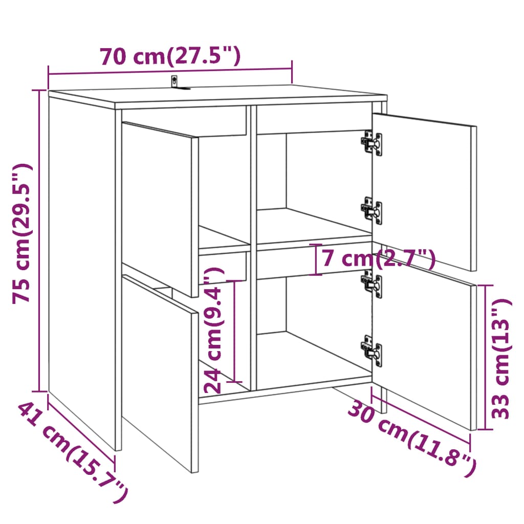 Skjenk brun eik 70x41x75 cm konstruert tre