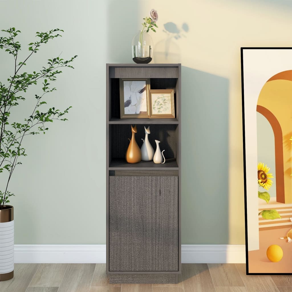 Highboard grå 37x34x110 cm heltre furu