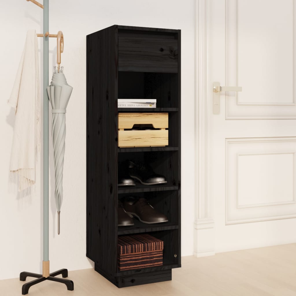 Skoskap svart 34x30x105 cm heltre furu