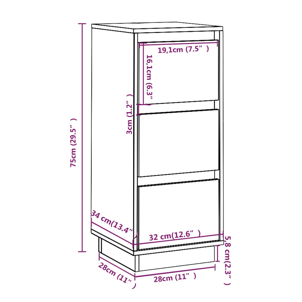 Skjenker 2 stk hvit 32x34x75 cm heltre furu