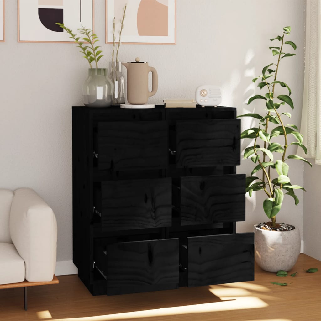 Skjenker 2 stk svart 32x34x75 cm heltre furu