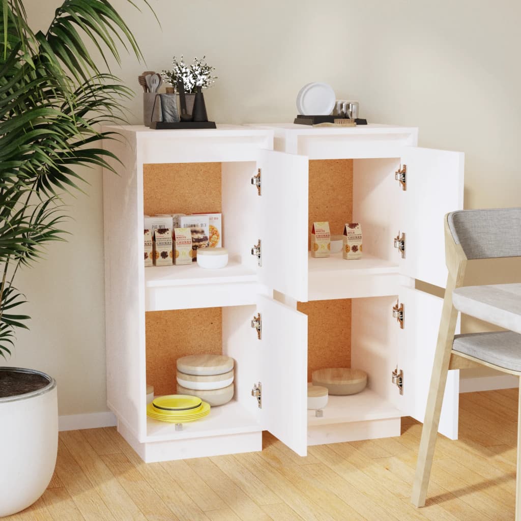 Skjenker 2 stk hvit 31,5x34x75 cm heltre furu