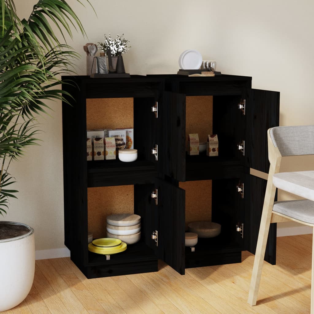 Skjenker svart 2 stk 31,5x34x75 cm heltre furu