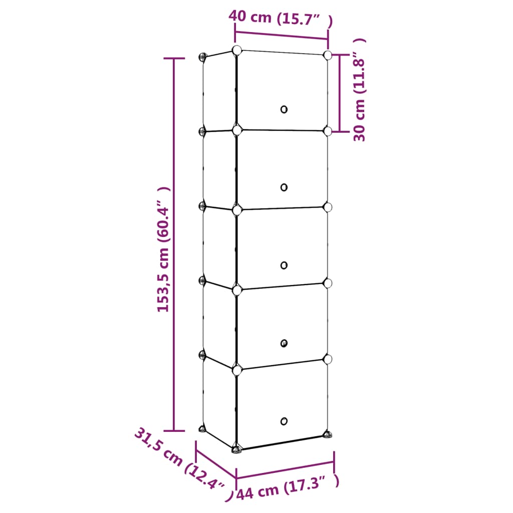 Skostativ gjennomsiktig 44x31,5x153,5 cm PP