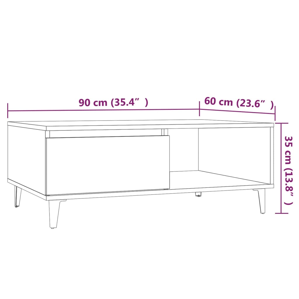 Salongbord røkt eik 90x60x35 cm konstruert tre