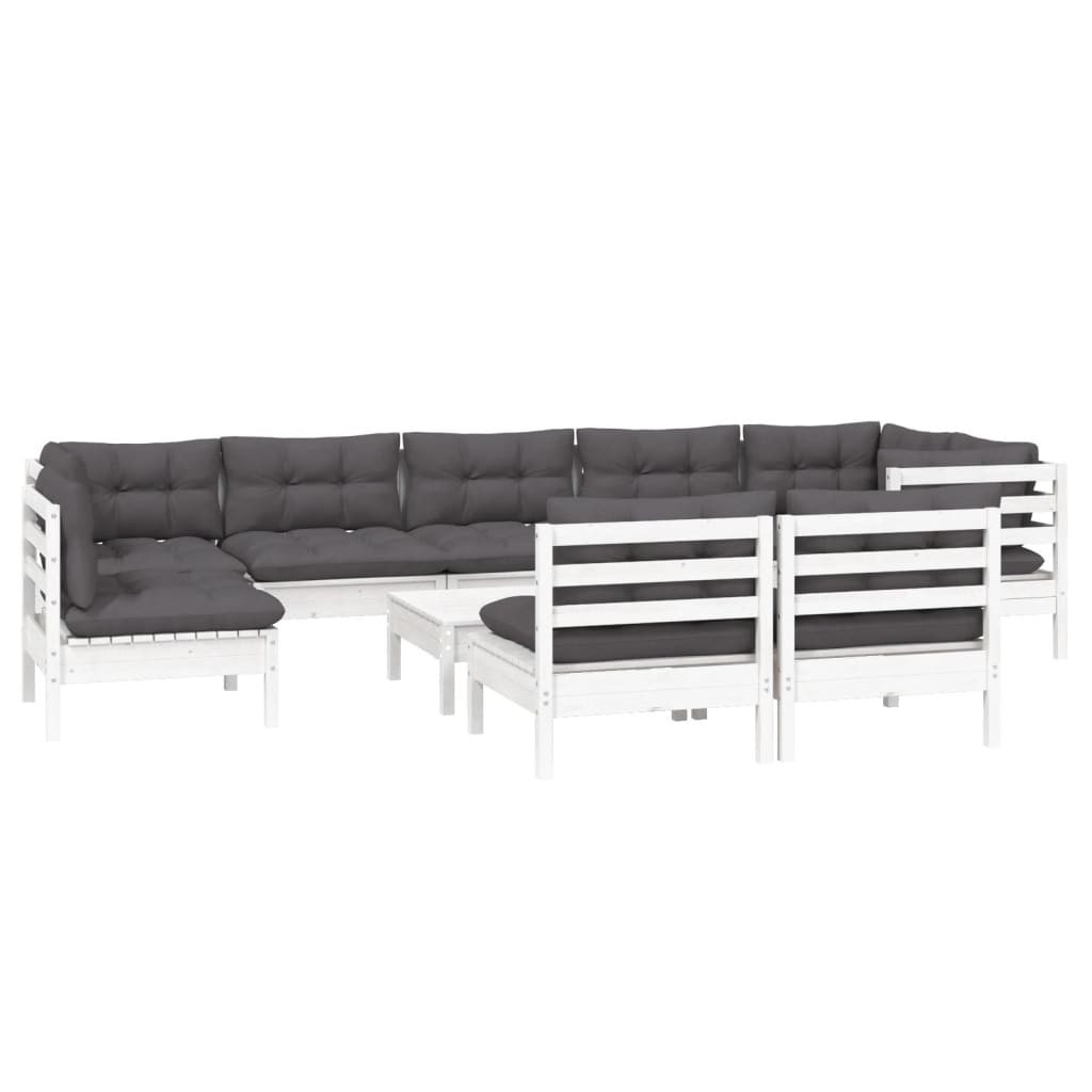 Hagesofagruppe med puter 10 deler hvit heltre furu