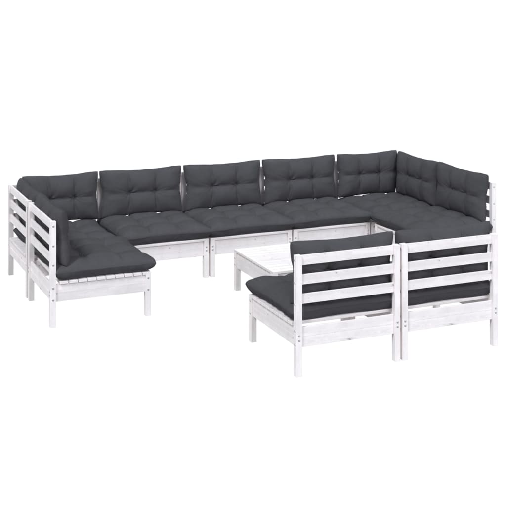 Hagesofagruppe med puter 10 deler hvit heltre furu