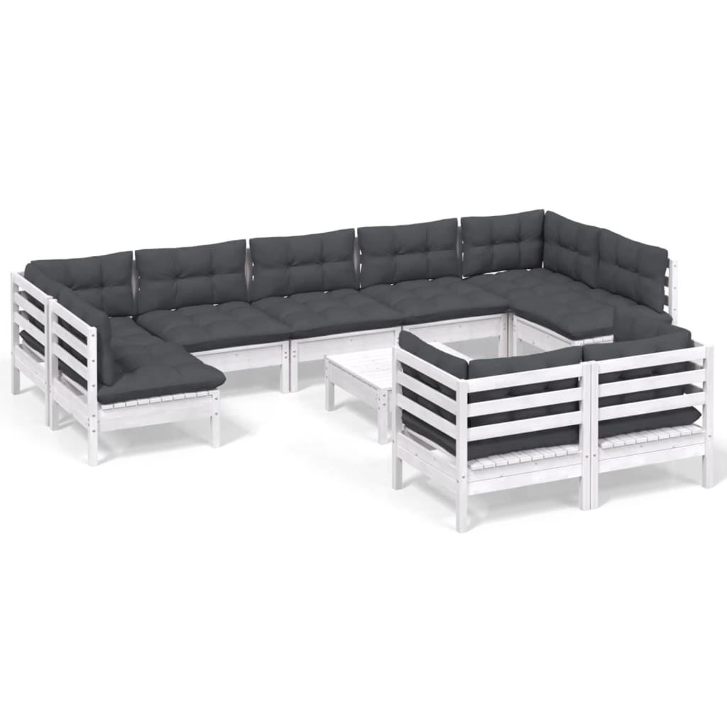 Hagesofagruppe med puter 10 deler hvit heltre furu