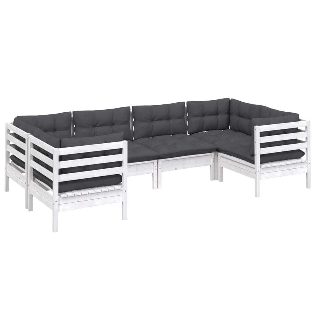 Hagesofagruppe med puter 6 deler furu hvit