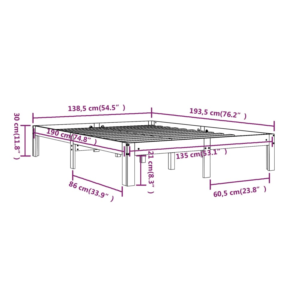 Sengeramme hvit heltre 135x190 cm Double
