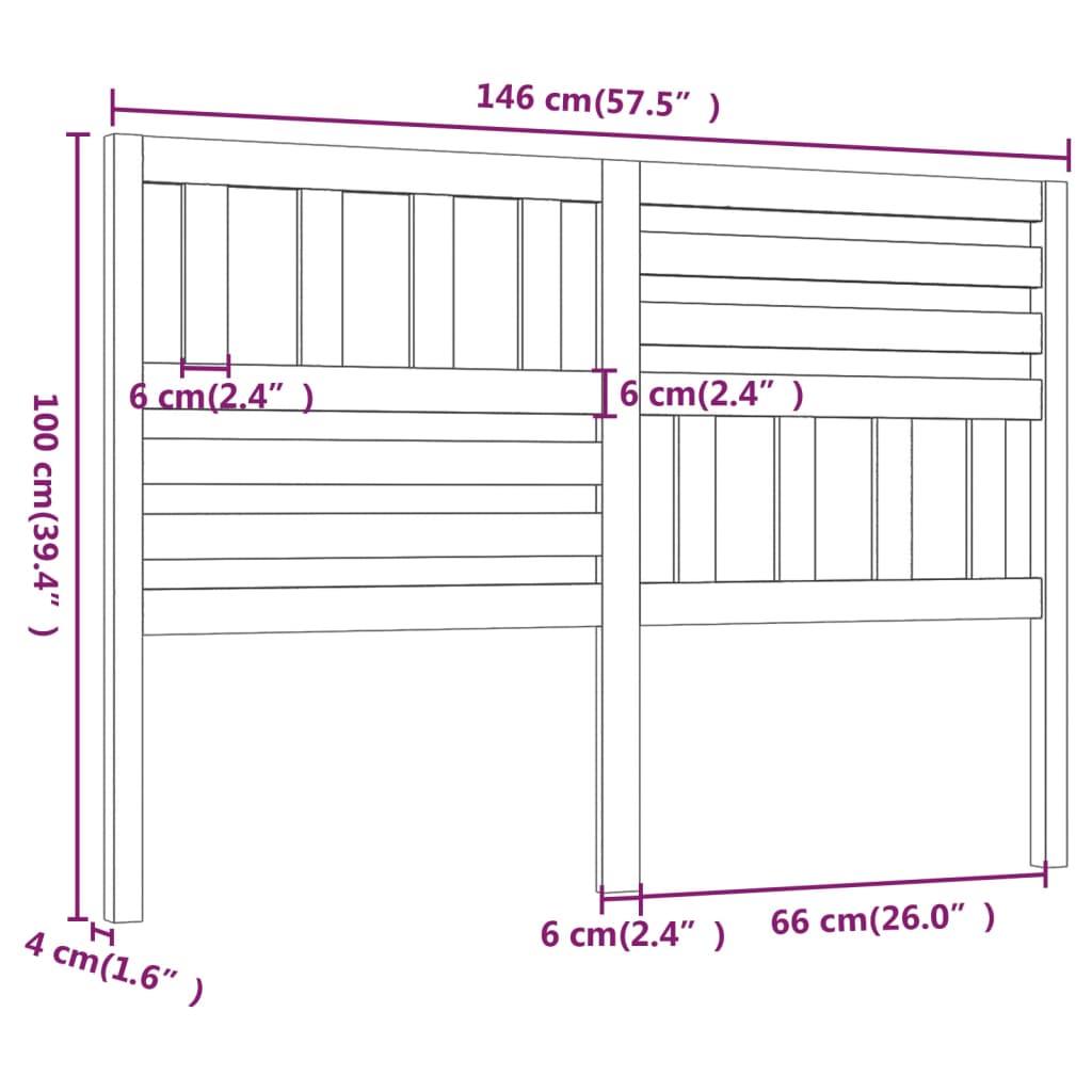 Sengegavl svart 146x4x100 cm heltre furu