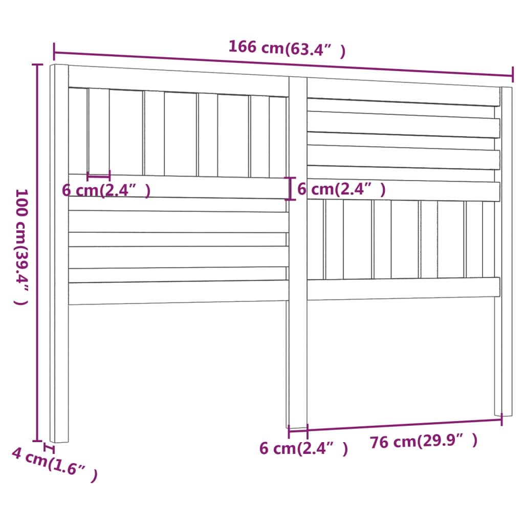 Sengegavl svart 166x4x100 cm heltre furu