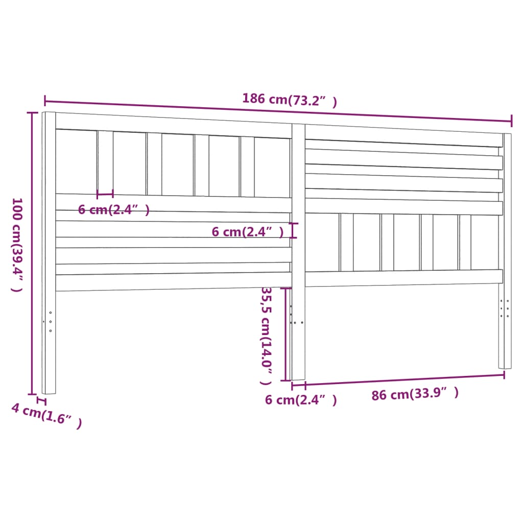 Sengegavl svart 186x4x100 cm heltre furu