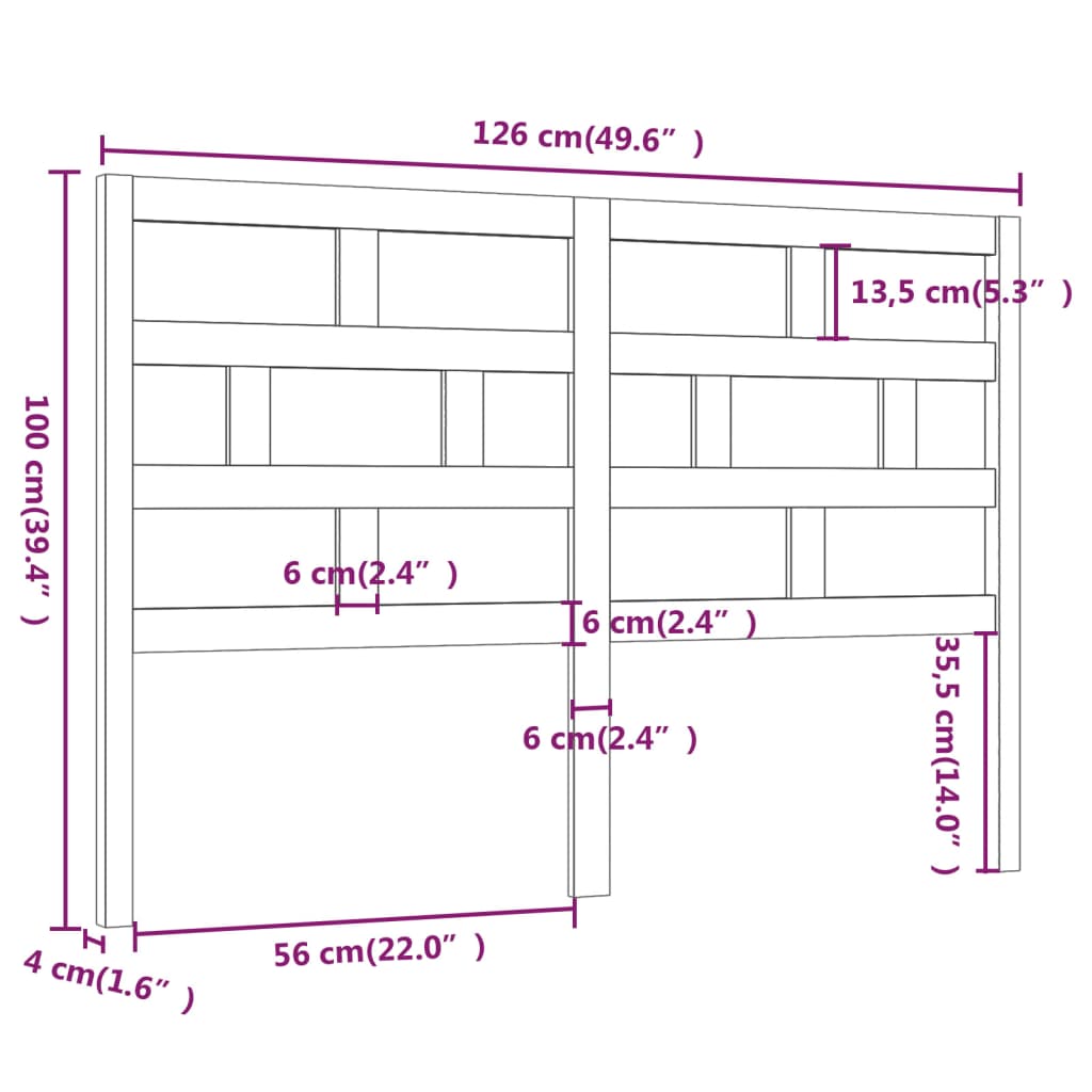 Sengegavl svart 126x4x100 cm heltre furu