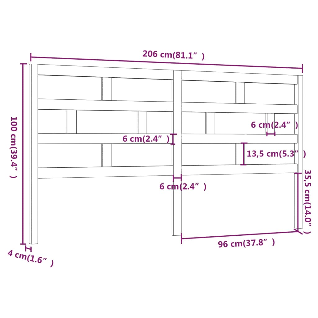 Sengegavl svart 206x4x100 cm heltre furu