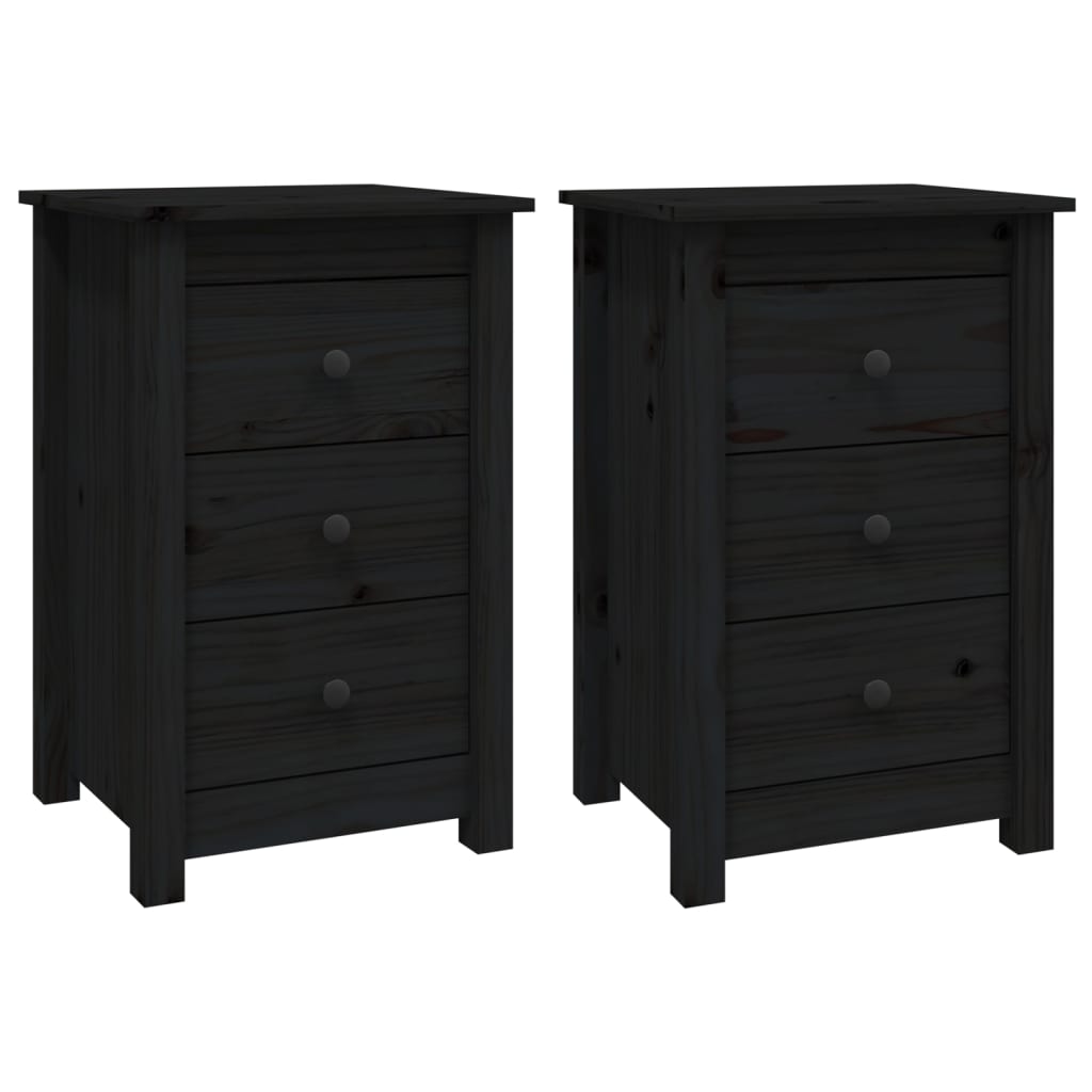Nattbord 2 stk svart 40x35x61,5 cm heltre furu