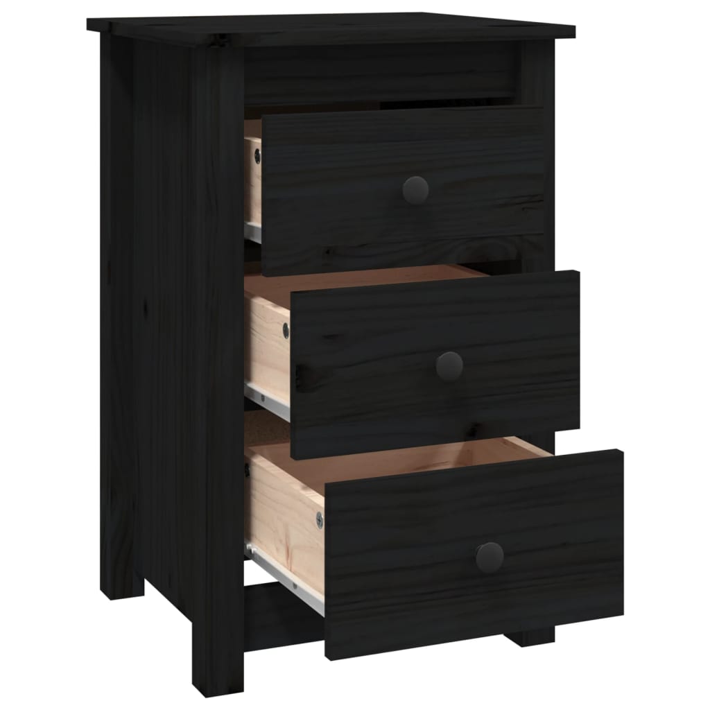 Nattbord 2 stk svart 40x35x61,5 cm heltre furu