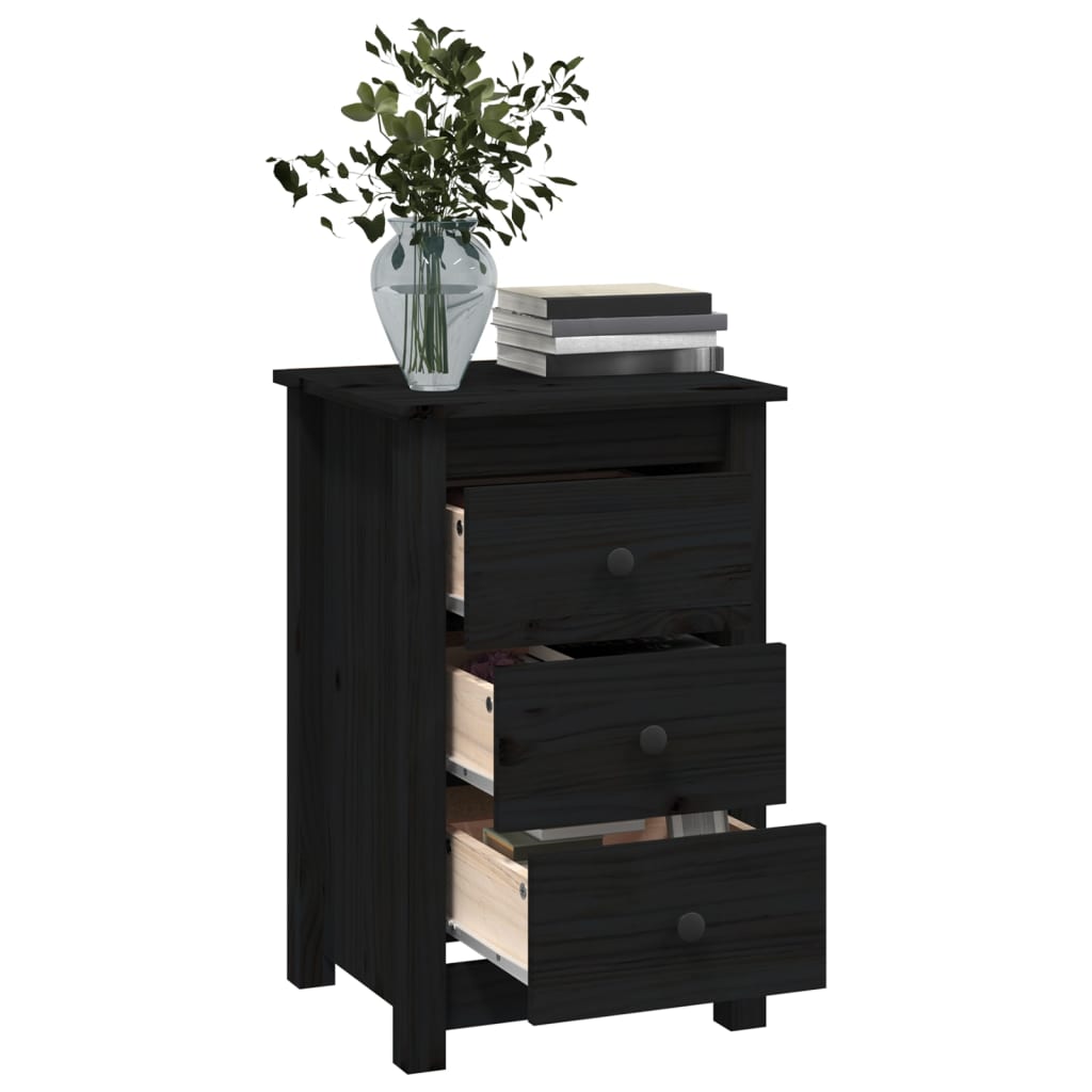 Nattbord 2 stk svart 40x35x61,5 cm heltre furu
