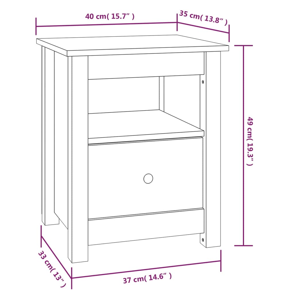 Nattbord hvit 40x35x49 cm heltre furu