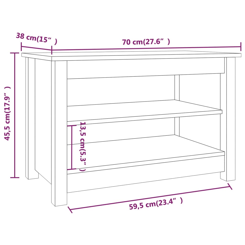 Skobenk svart 70x38x45,5 cm heltre furu