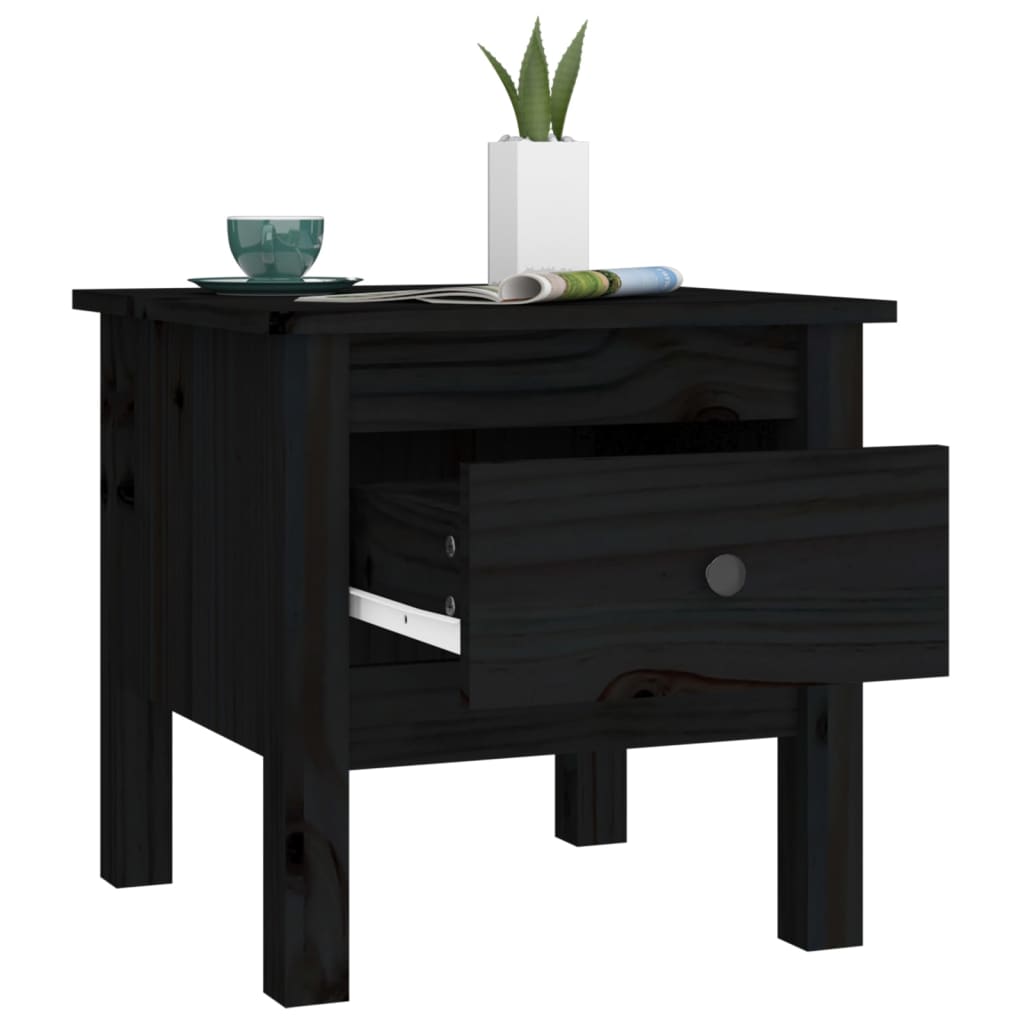 Sidebord 2 stk svart 40x40x39 cm heltre furu