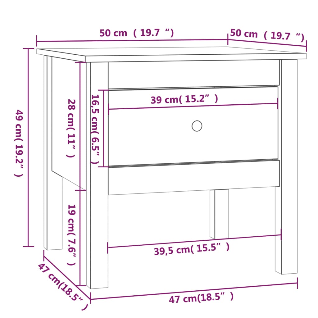 Sidebord honningbrun 50x50x49 cm heltre furu