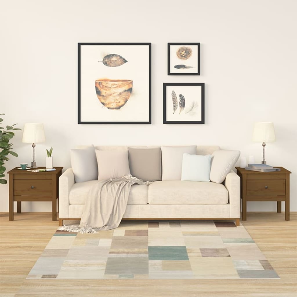 Sidebord 2 stk honningbrun 50x50x49 cm heltre furu