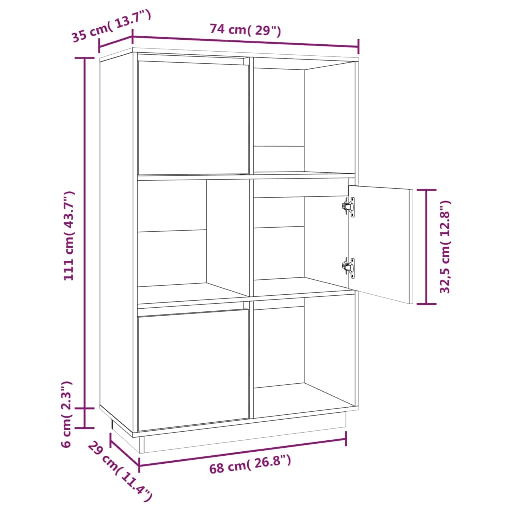 Highboard 74x35x117 cm heltre furu