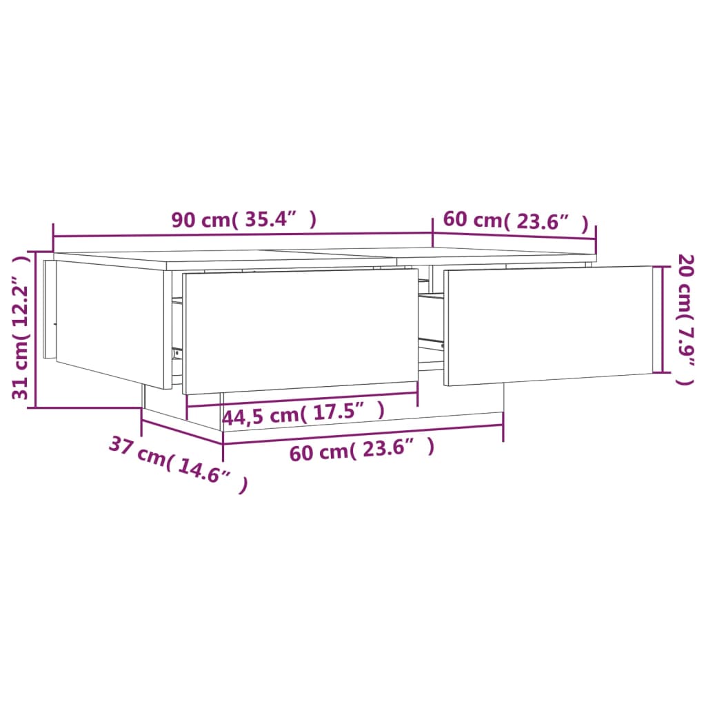 Salongbord røkt eik 90x60x31 cm konstruert tre