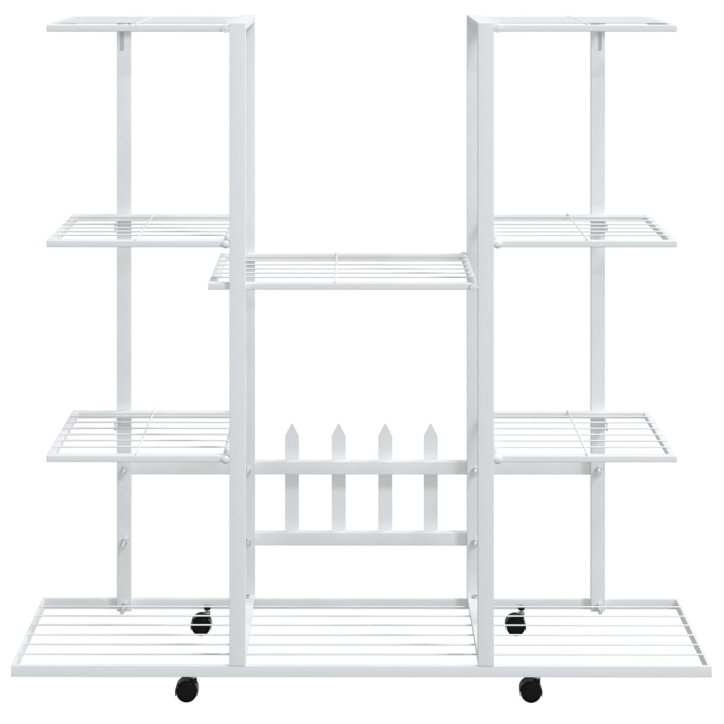 Blomsterstativ med hjul 94,5x24,5x91,5 cm hvit jern