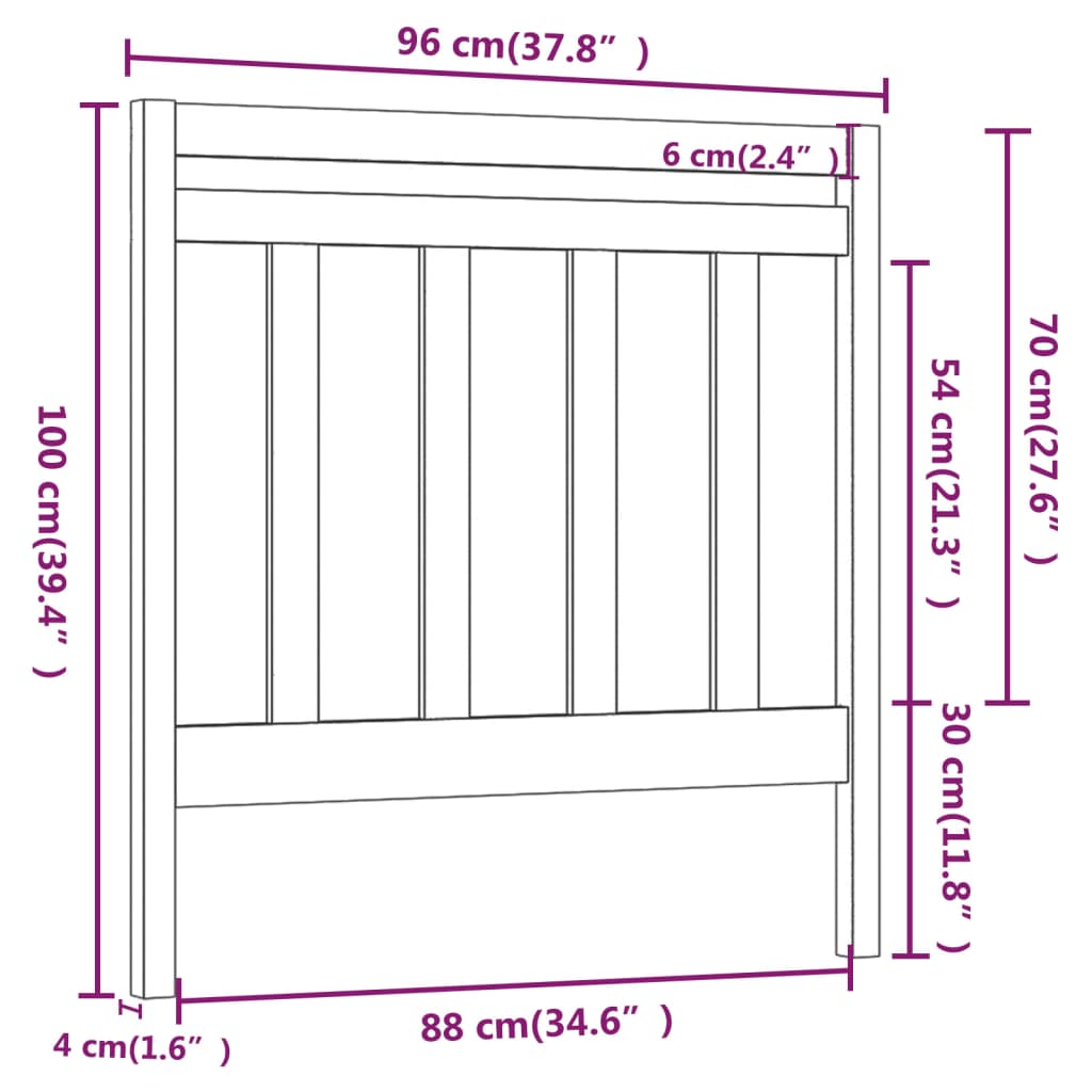 Sengegavl svart 96x4x100 cm heltre furu