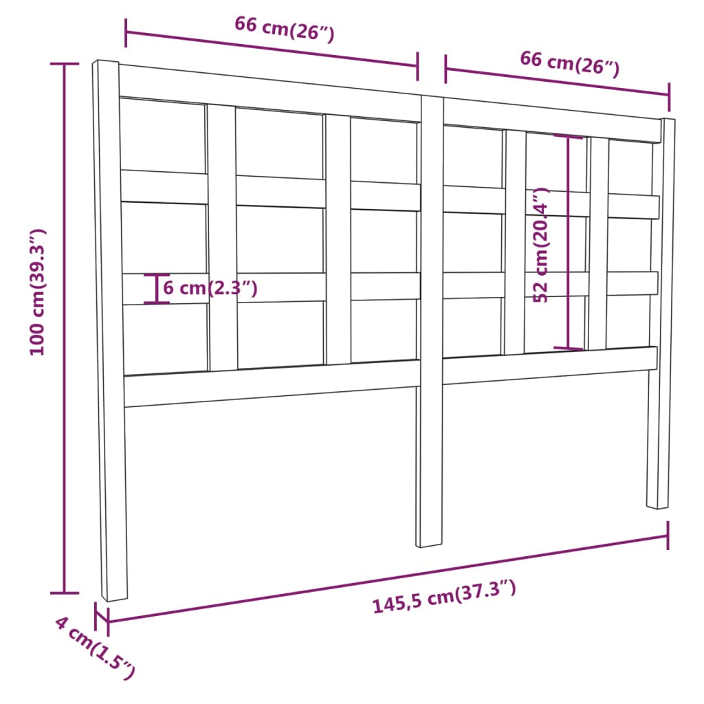 Sengegavl hvit 145,5x4x100 cm heltre furu