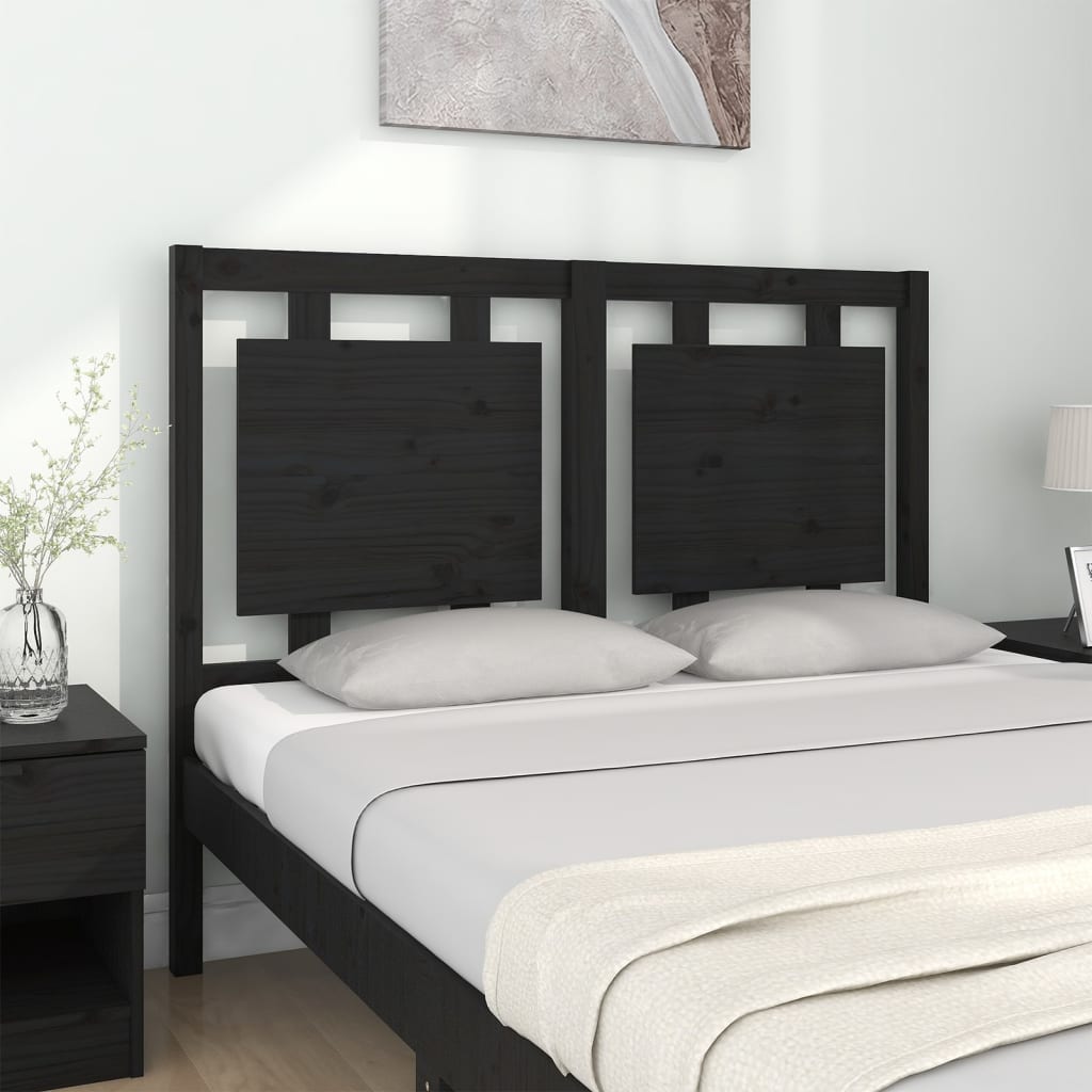 Sengegavl svart 125,5x4x100 cm heltre furu