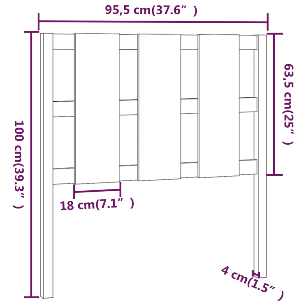 Sengegavl svart 95,5x4x100 cm heltre furu