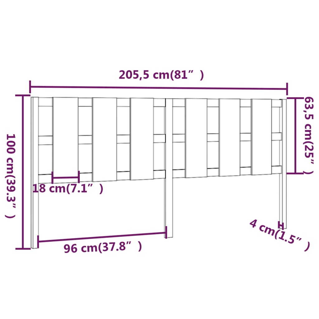 Sengegavl svart 205,5x4x100 cm heltre furu