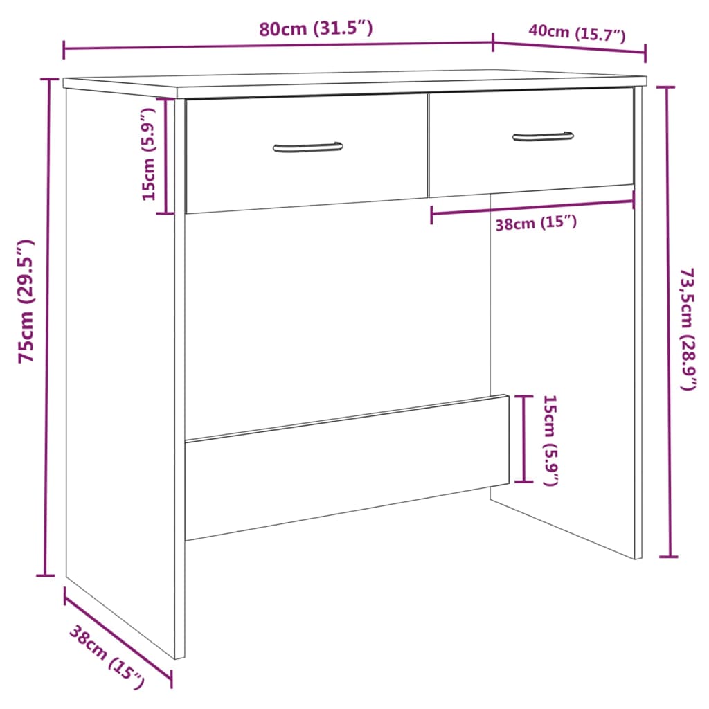 Skrivebord grå sonoma 80x40x75 cm konstruert tre