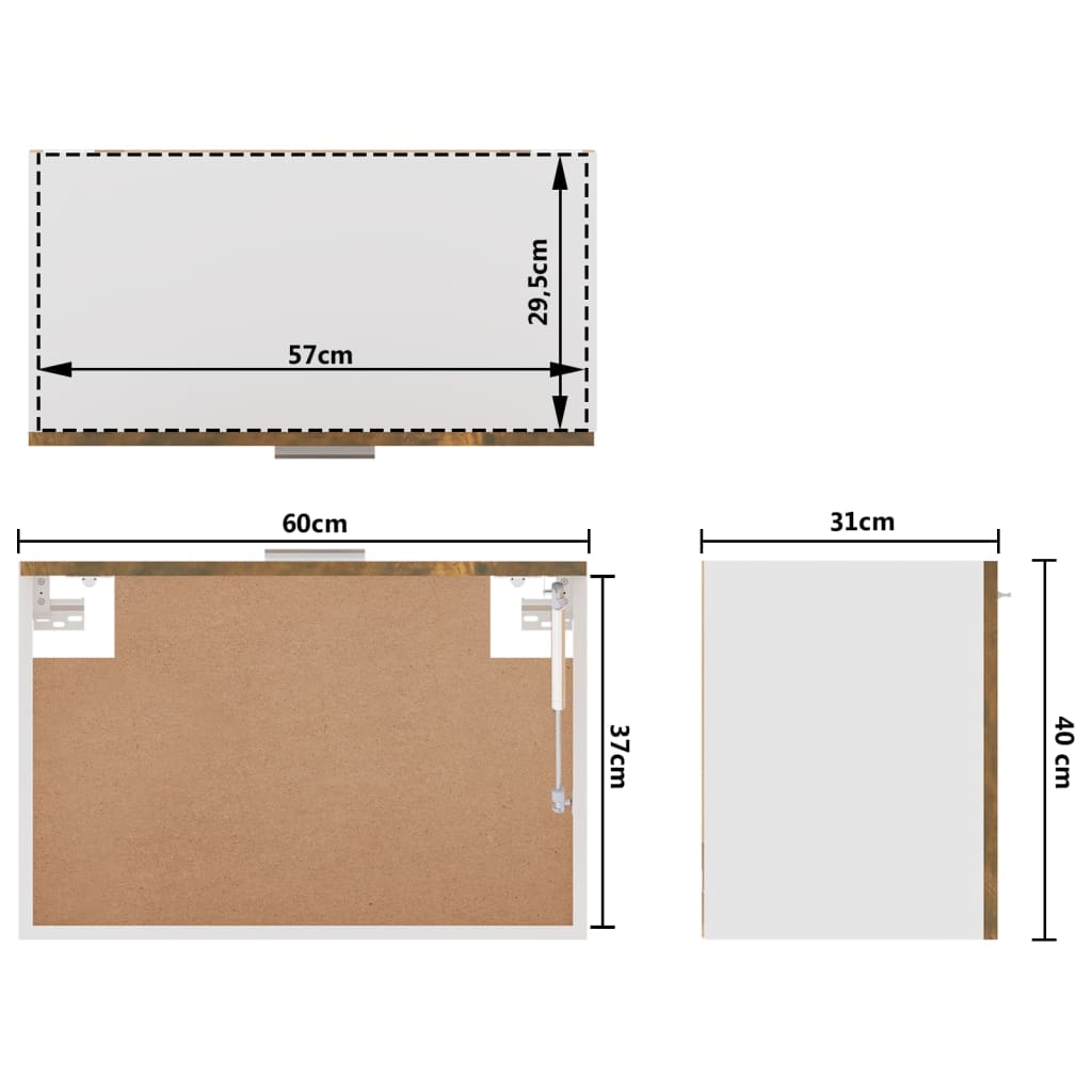 Vegghengt skap "Lyon" røkt eik 60x31x40 cm konstruert tre