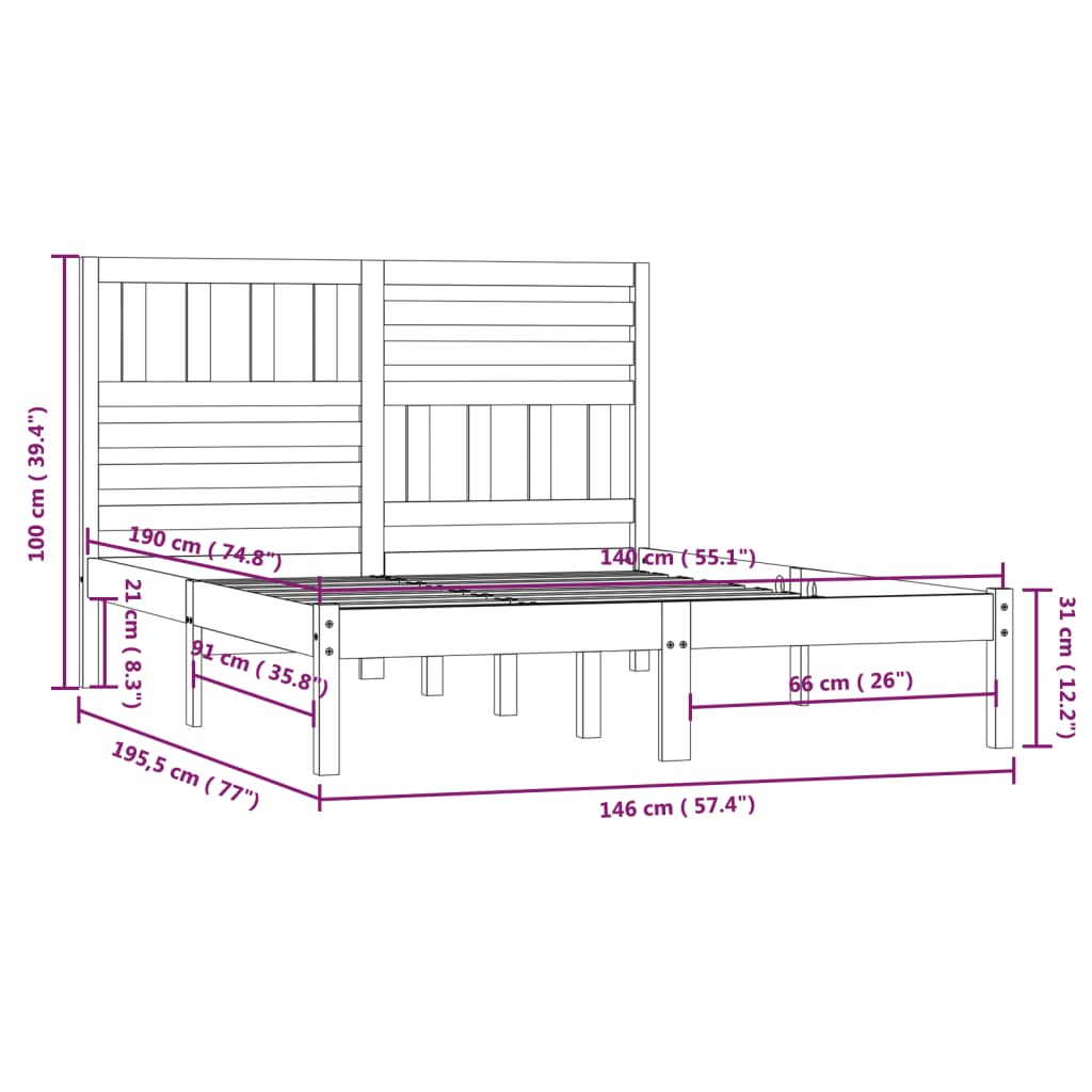 Sengeramme svart heltre furu 140x190 cm