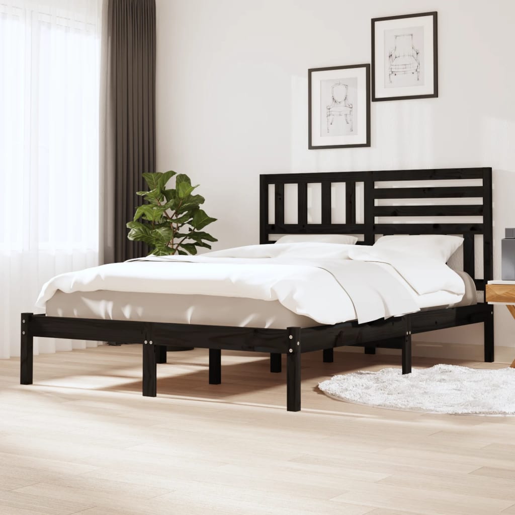 Sengeramme svart heltre furu 140x190 cm