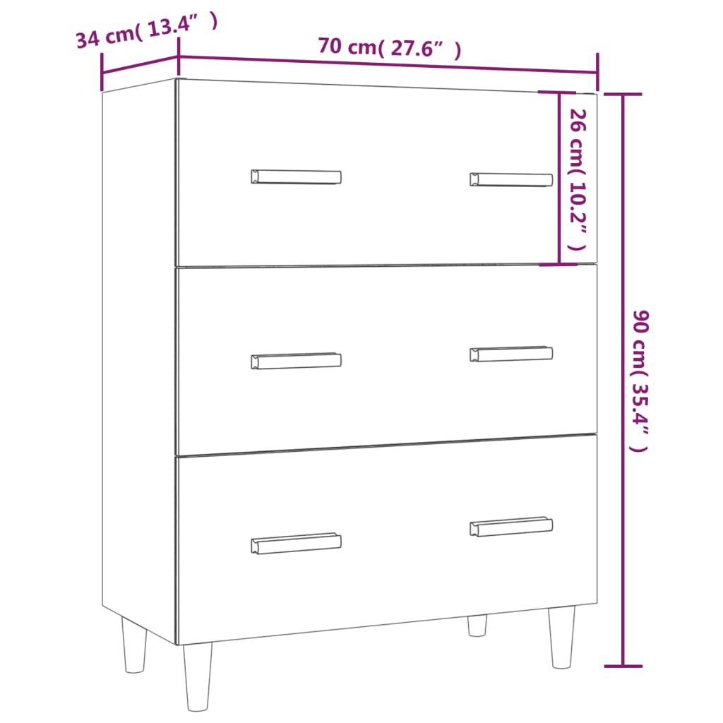 Skjenk brun eik 70x34x90 cm konstruert tre