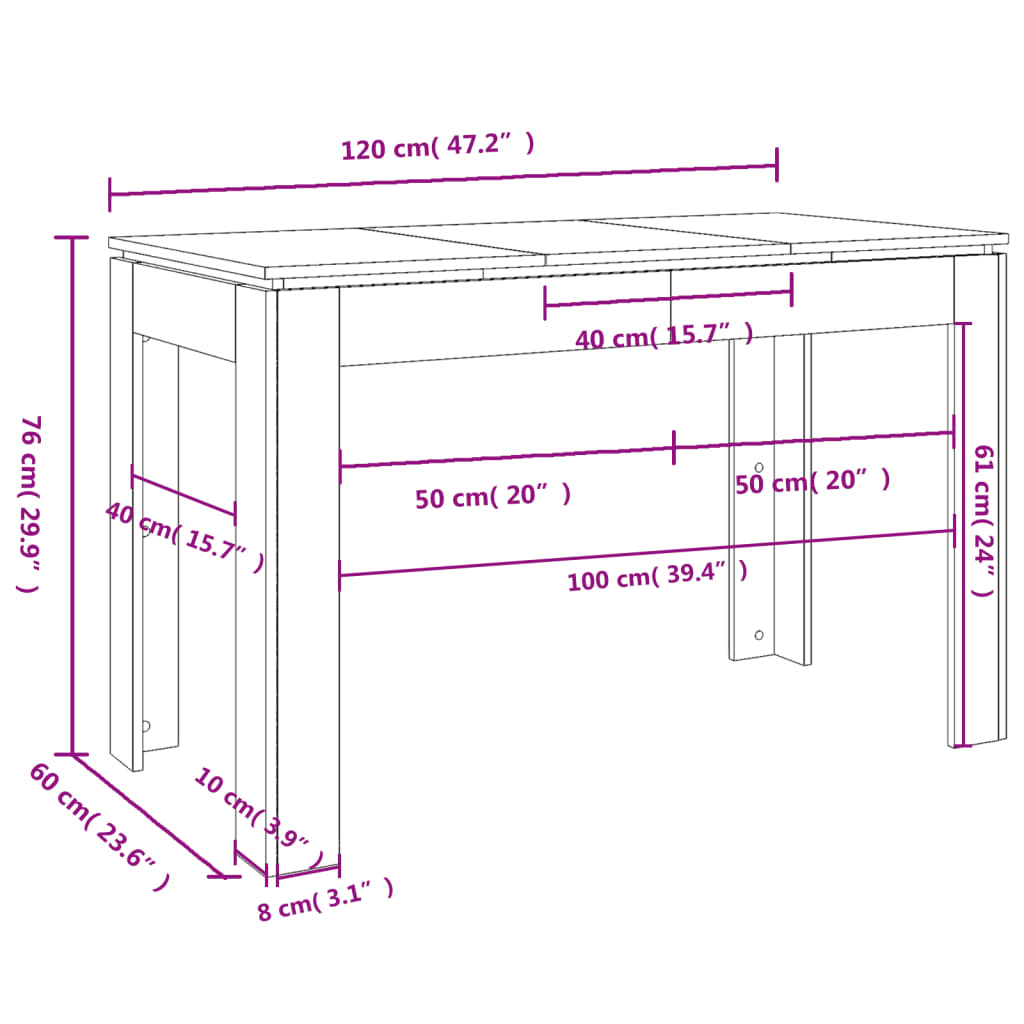 Spisebord røkt eik 120x60x76 cm konstruert tre