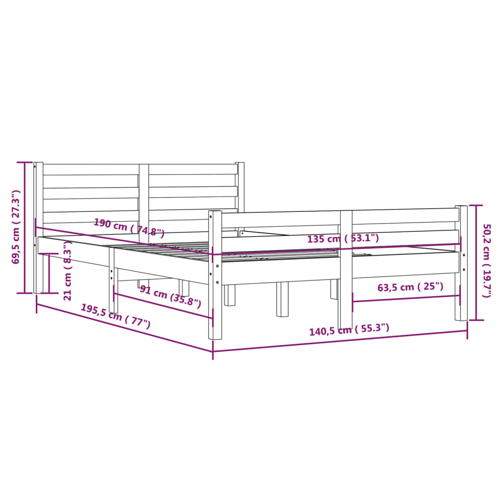 Sengeramme hvit heltre 135x190 cm Double